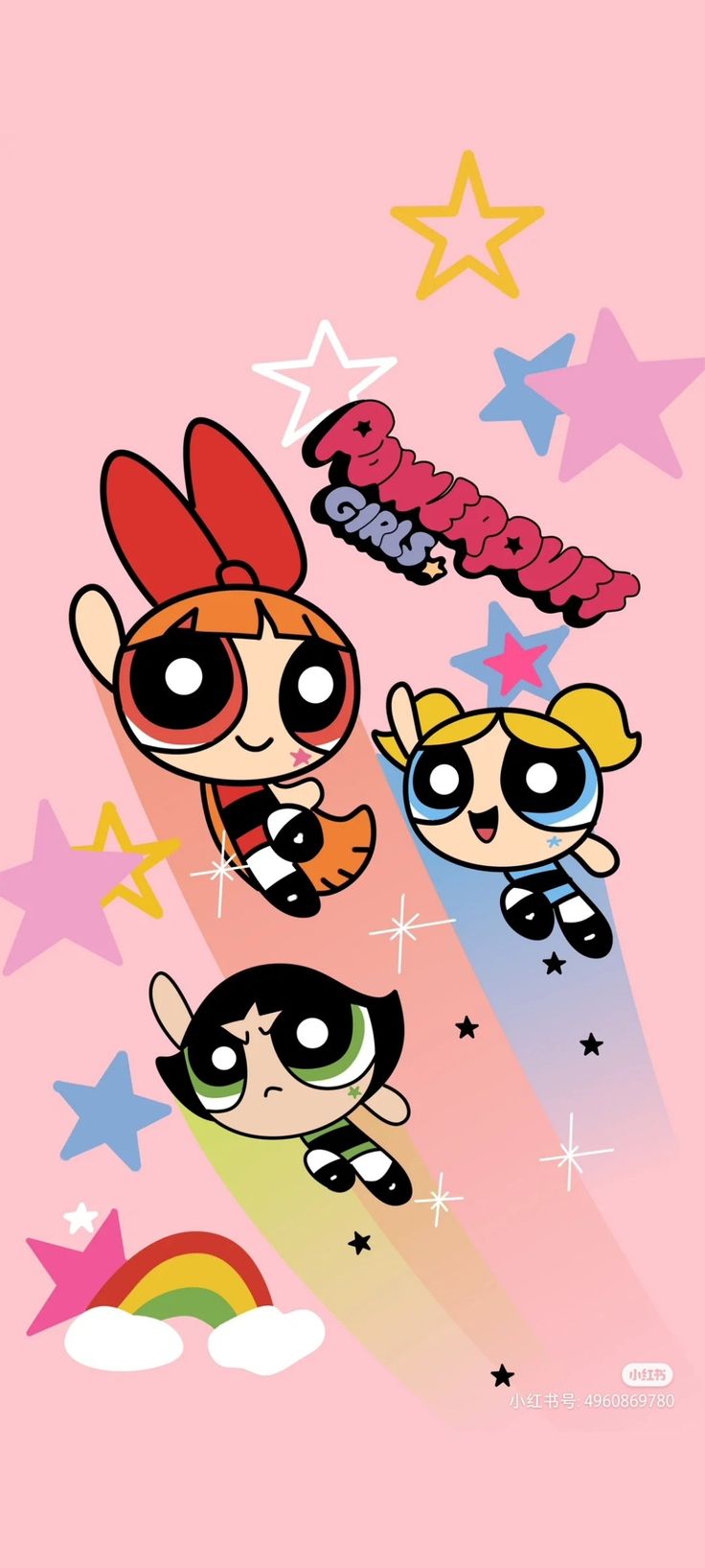 the powerpuff girls wallpaper with stars and rainbows in the background,