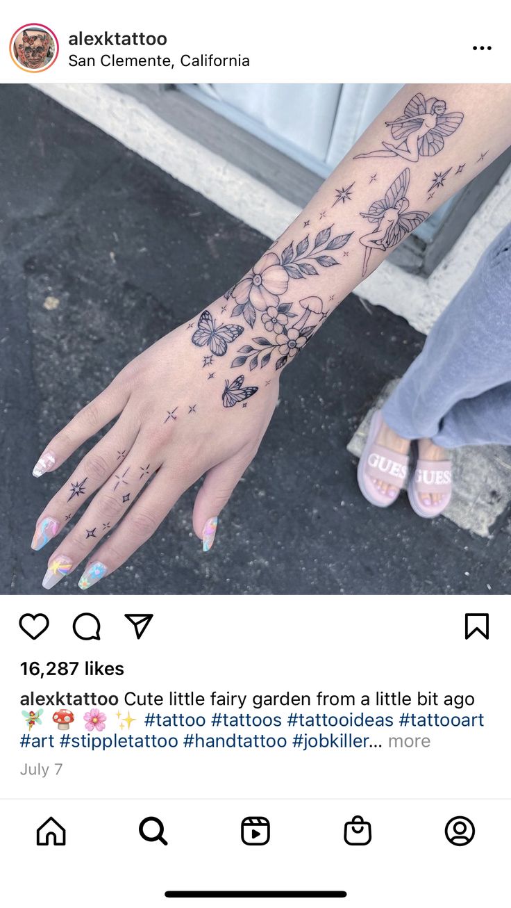 a woman's hand with tattoos on it and the caption above her reads,