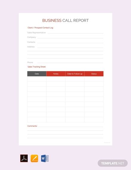 Sales Call Report Template Free