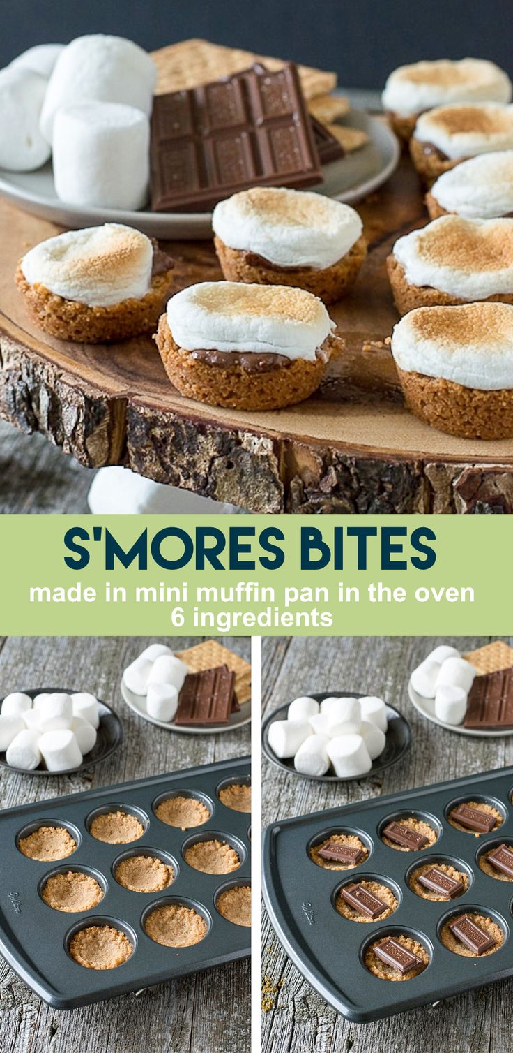 an image of s'mores bites made in mini muffin pan with marshmallows