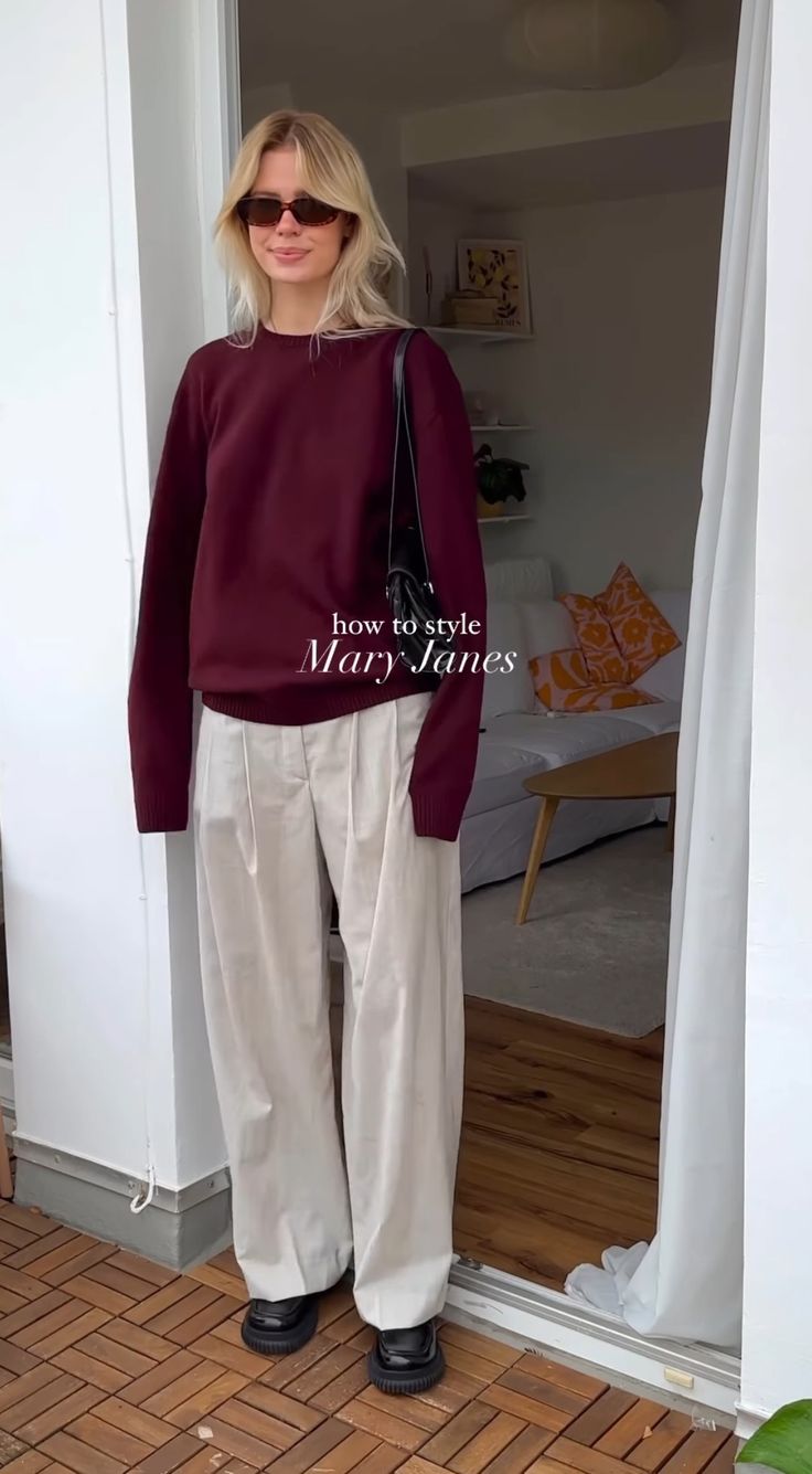 Linda Sza Outfits, Modest Everyday Outfits, Modest Outfits Winter, Burgundy Sweater Outfit, Linda Sza, Inverted Triangle Outfits, Casual Winter Outfit, Modest Casual Outfits, Fancy Fits