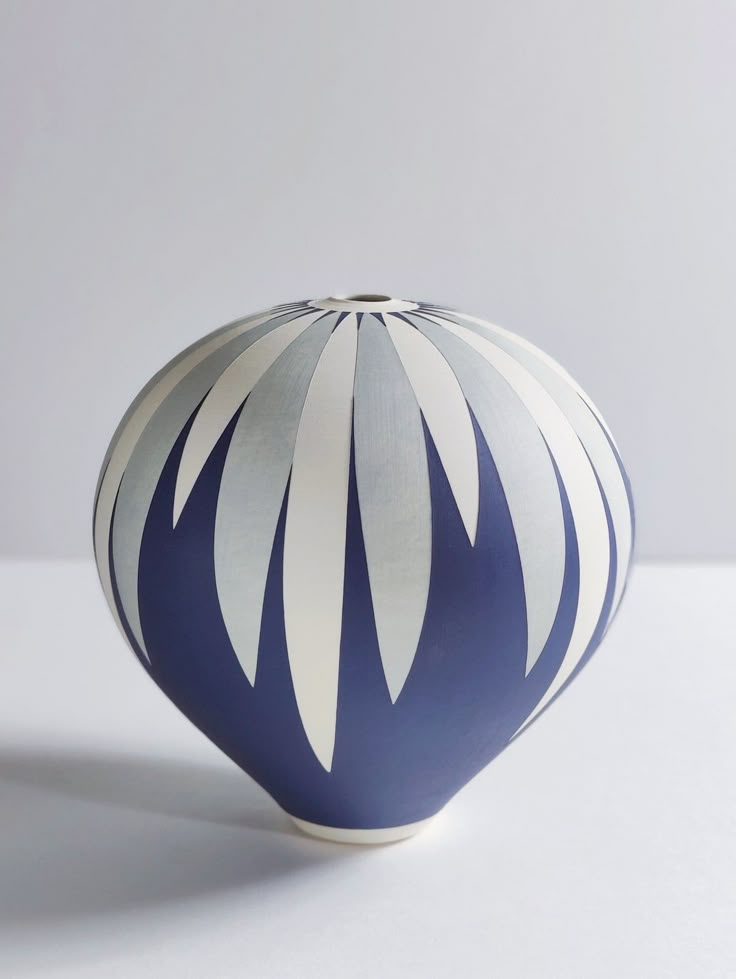 a blue and white vase sitting on top of a table