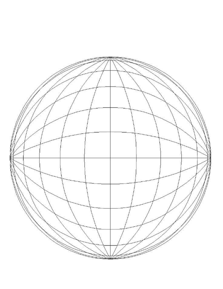 a drawing of a sphere with lines on the top and bottom, in black and white