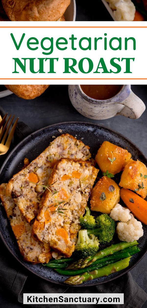 this vegetarian nut roast is loaded with vegetables, meats and potatoes it's ready to be eaten