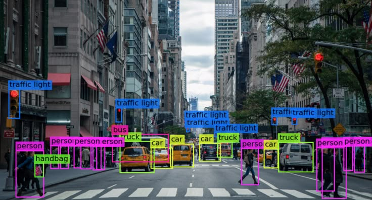 a city street with traffic lights and signs on it