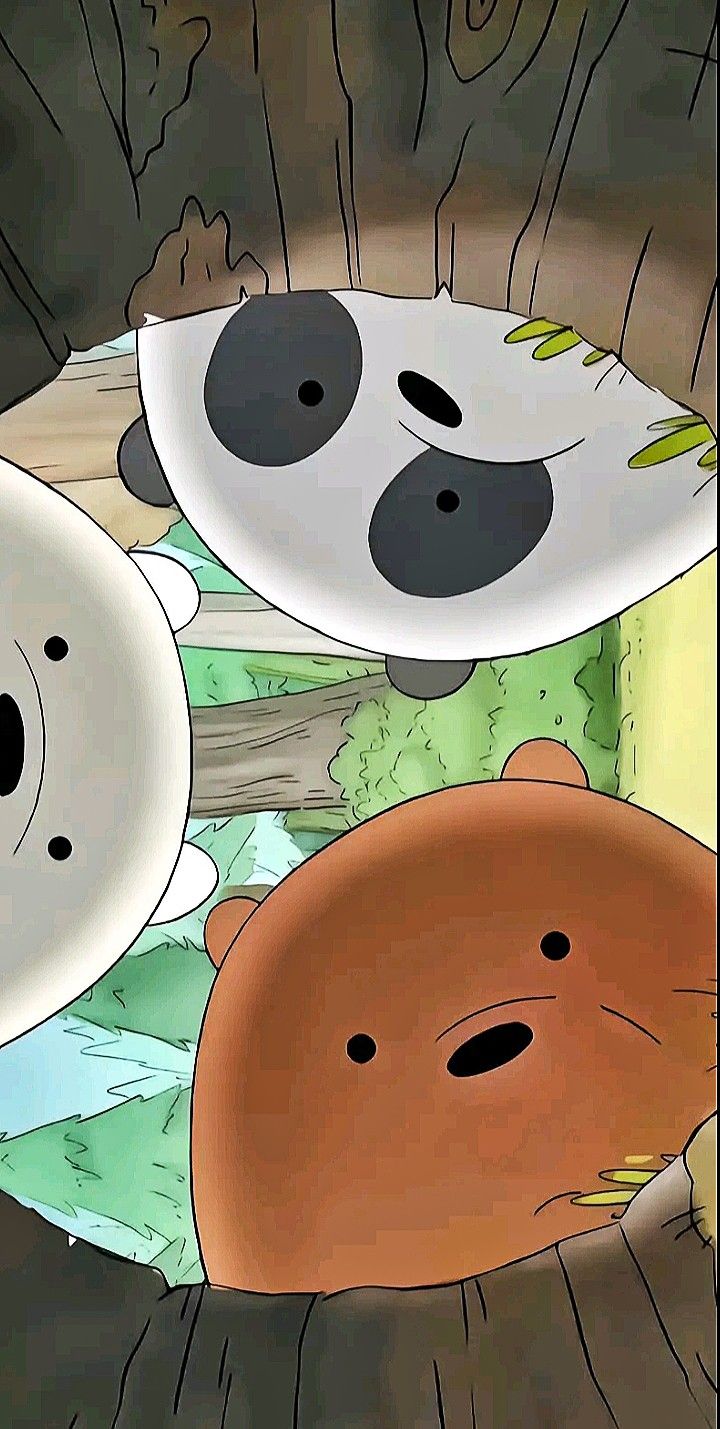 three cartoon bears are peeking out from behind a tree