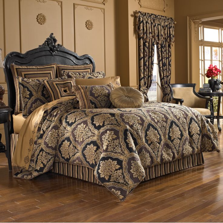 Black Comforter Sets, Black Comforter, Comforter Set, Comforter Sets, Black And Gold, Damask, Bedding Set, Bed Bath, Queen