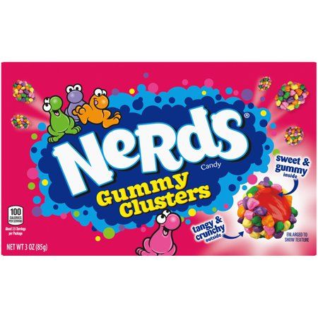 nerds gummy clusters candy bar on a pink background