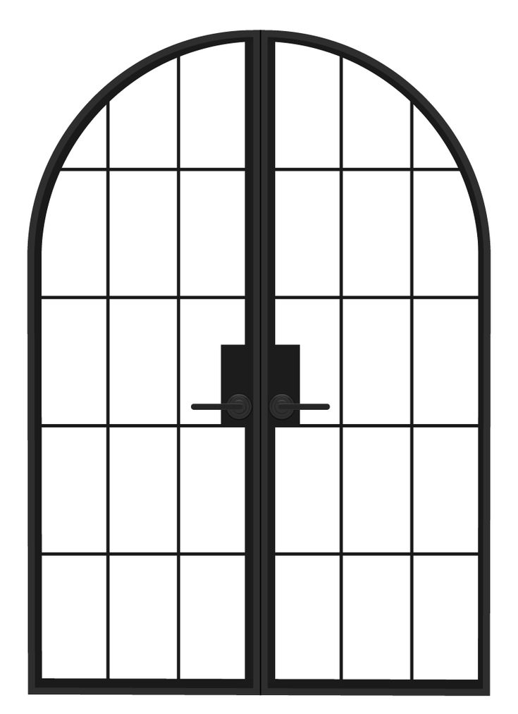 an open black iron door on a white background