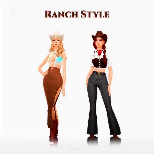 two women in cowboy outfits standing next to each other with the caption ranch style