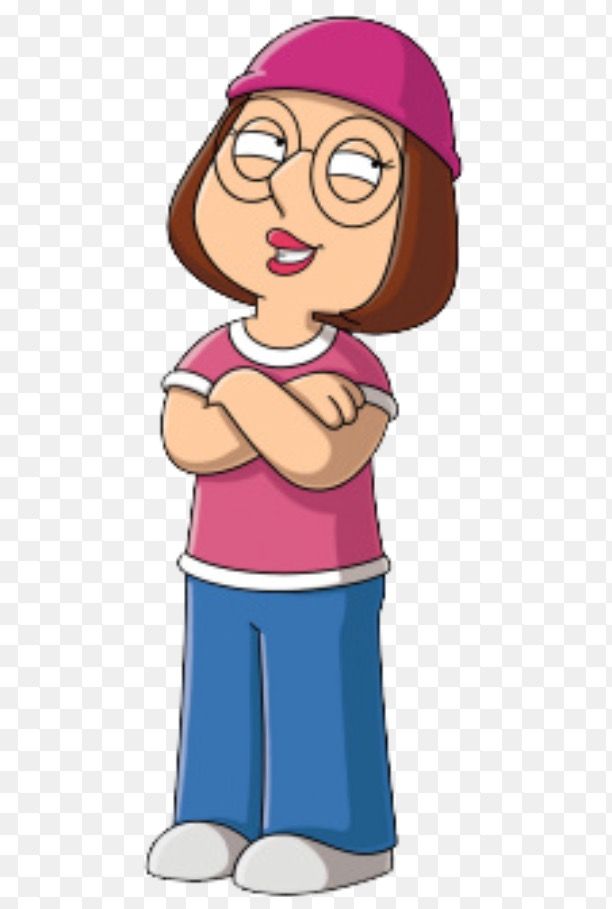 a cartoon girl with glasses and a pink hat standing in front of a white background