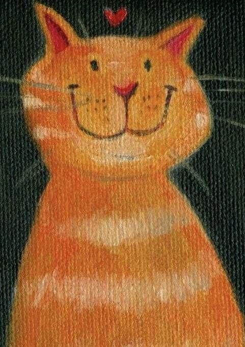 a painting of a cat with a heart on it's forehead and eyes closed