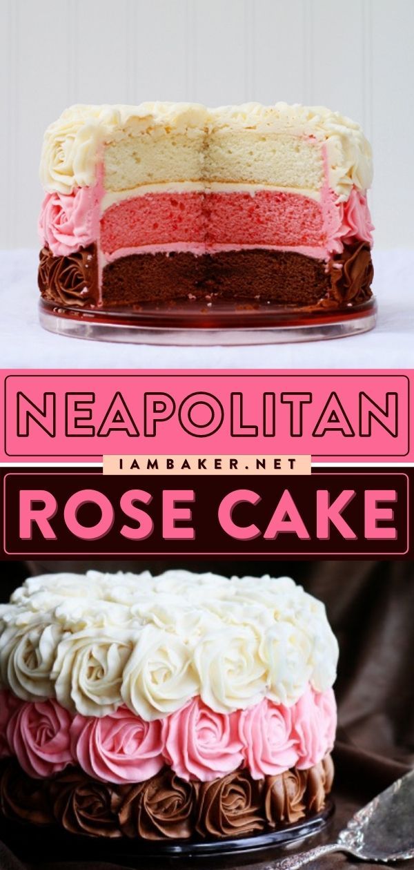 a close up of a cake on a plate with the words neapolitan