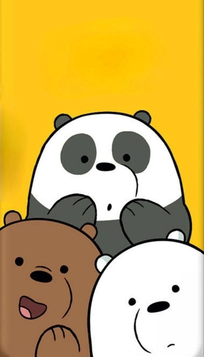 three bears are sitting together on a yellow and white background with the words we bare bears above them