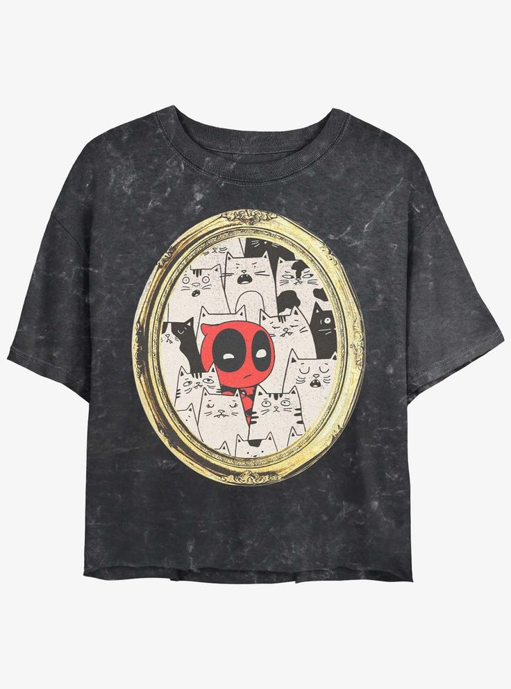 Please Note: wash pattern may varyLightweight 100% combed ring spun cottonWash cold; dry lowImportedListed in junior sizes Marvel Comics Deadpool, Disney Dragon, Cats Rule, Emily The Strange, Superhero Shirt, Marvel Deadpool, Crop T Shirt, Retro Tv, Archie Comics