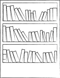 a black and white drawing of bookshelves