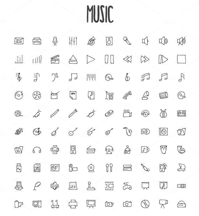 the 25 music icons are shown in black and white, with one line on each side