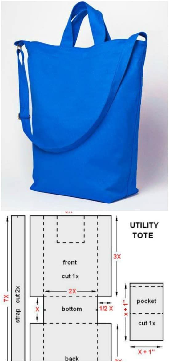 a tote bag is shown with measurements