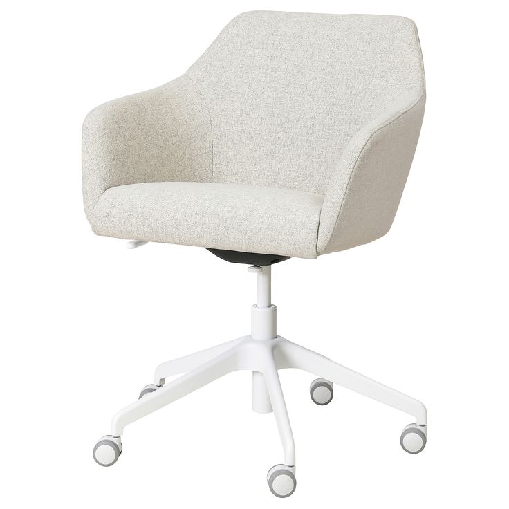 a white office chair with wheels on the back and seat upholstered to it