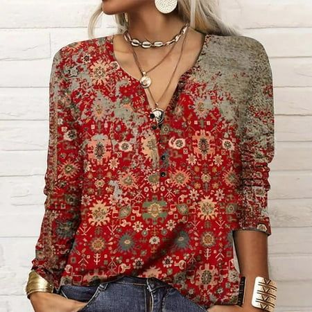 Women Casual Printing Long Sleeve Buttons Slim Blouse T-shirt Tops Features: 1.It is made of high quality materials,durable enought for your daily wearing 2.Stylish and fashion design make you more attractive 3.I am sure you will like it! 4.Occasion:Casual,Birthday,Dating,Party,For work,At home Vacationand more.Suit for All Season. 5.Soft, breathable fabric provides exceptional comfort and durability. Product Description: Season:Summer,Spring,Fall,Winter Gender:Women Occasion:Daily Material: Pol Slim Blouse, Printed Fashion, Vintage Blouse, Cardigan Long, Women Shirts Blouse, Boho Women, Outfit Casual, Plus Size Shirts, Ethnic Fashion