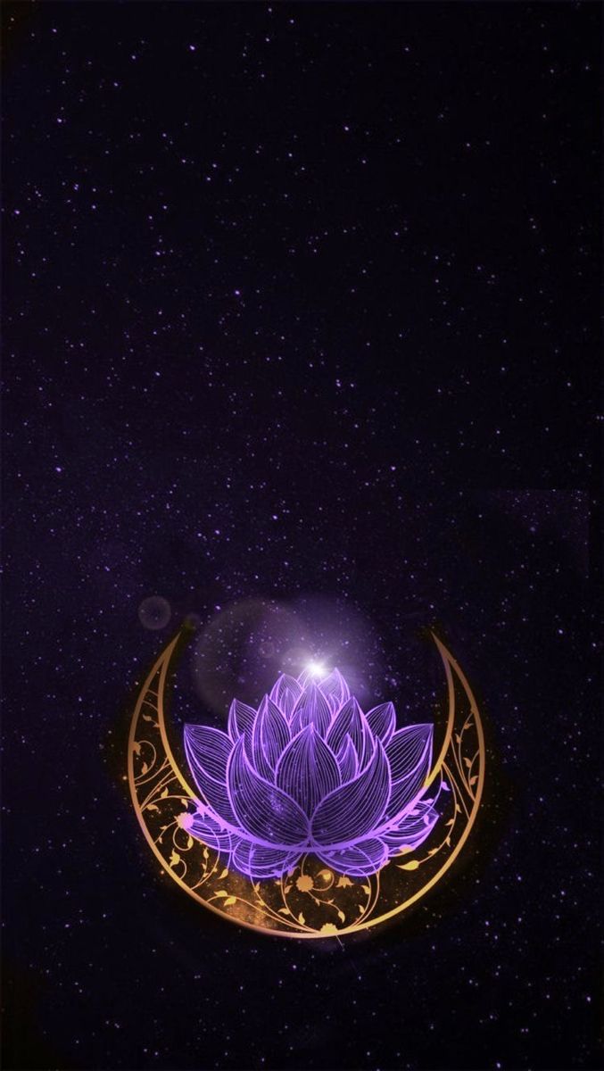 a purple flower sitting on top of a moon in the night sky with stars around it