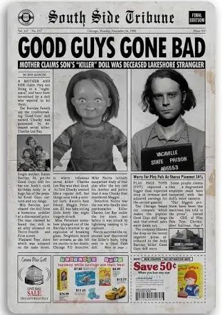 the front page of a newspaper with an image of two dolls on top of it