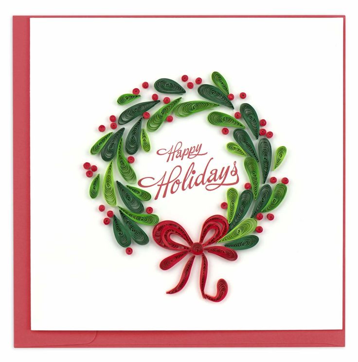 a christmas wreath card with the words happy holidays written in red, green and white