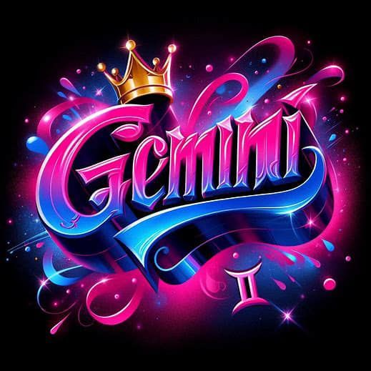 the name genius written in blue, pink and purple with a crown on top of it