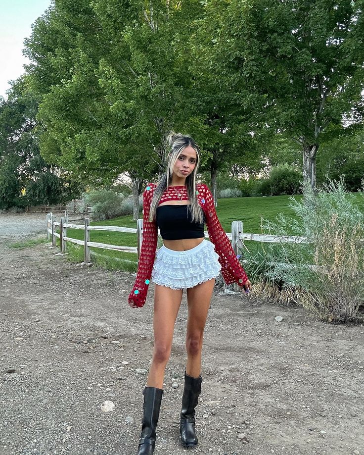 manifesting my best life!! 🍒🤍💿 summer outfits, moto boots, shorts, bloomer shorts, outfit inspo, wiwt, outfit inspo, burning man, festival outfit, weekend style, fashion influencer, reno tahoe, model, ootd, pinterest outfit White Shorts Festival Outfit, Rave Shorts Outfit, Puffy Shorts Outfit, Bloomer Shorts Outfit, Bloomer Outfit, Summer Festival Outfits, Bloomers Outfit, Boots Shorts, Influencer Outfit