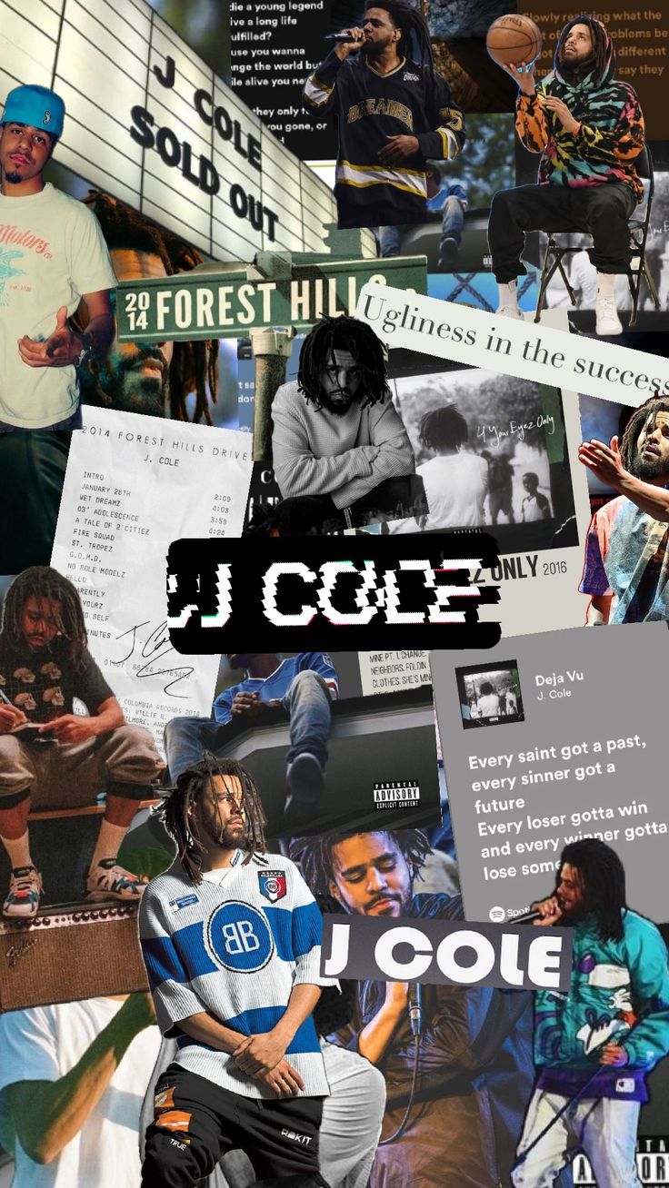 a collage of photos with the words j cole on it and images of people