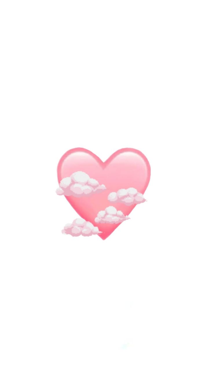 a pink heart shaped object floating in the air with clouds on it's side