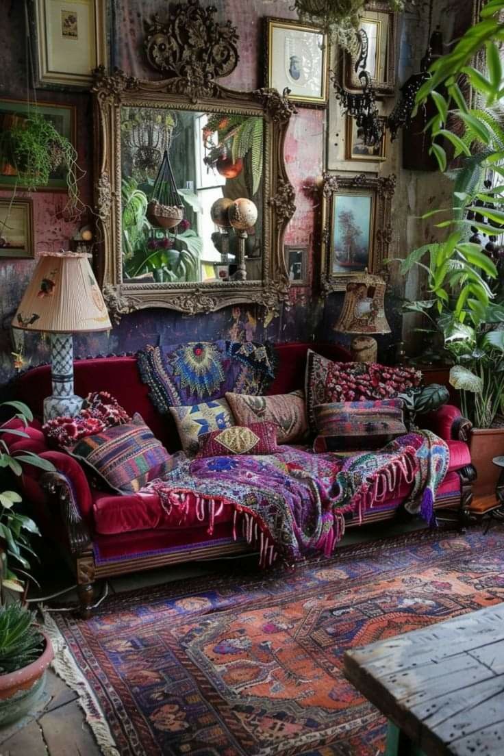 a living room filled with furniture and lots of plants