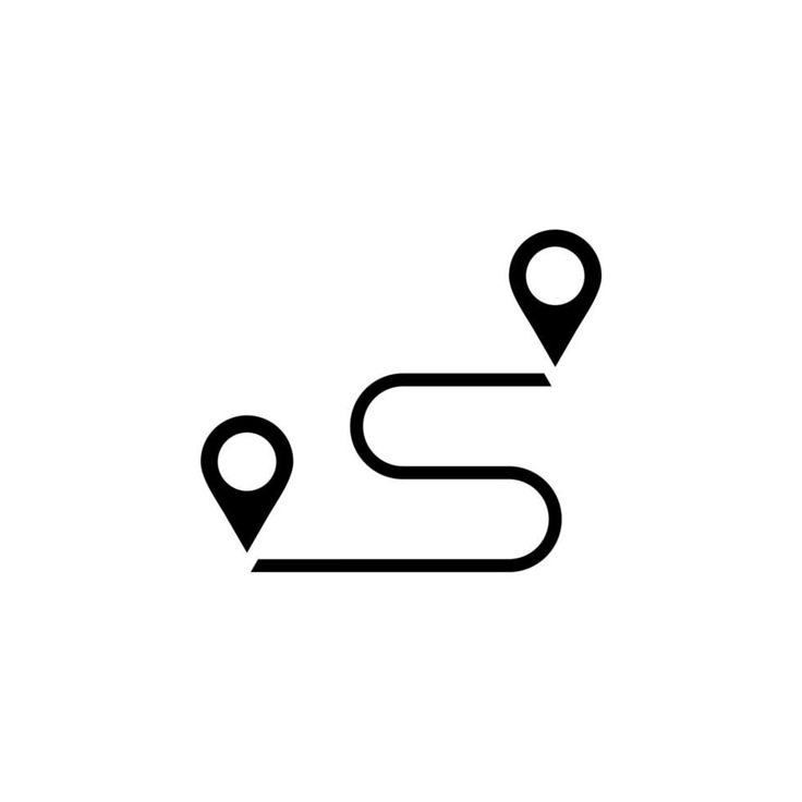 a black and white map icon with pins