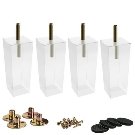 four clear acrylic vases with gold handles and screws