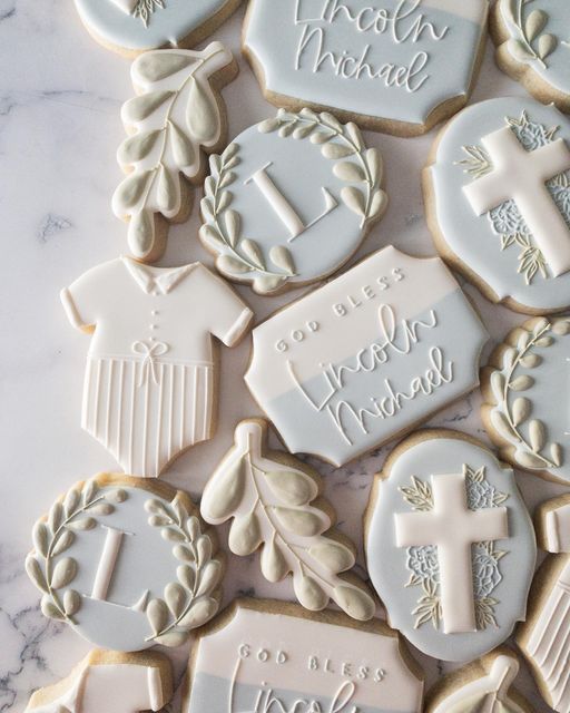 @shortandsweetnepa Christening Ideas Boy, Christening Cookies, Baby Boy ...