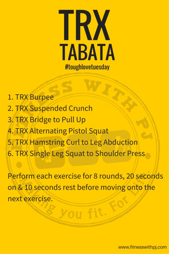 a yellow poster with the words trx tabata and instructions for how to use it