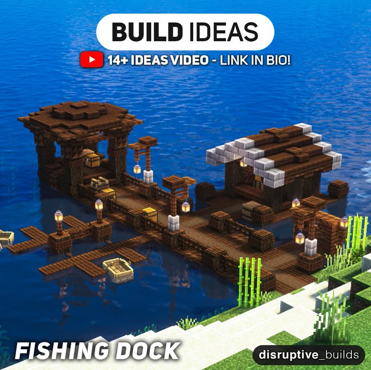 Fisher Man House Minecraft, Minecraft Dock Tutorial, Minecraft Fishermen House, Minecraft Sea Side Village, Fishing Docks Minecraft, Minecraft Fishing Deck Ideas, Fishermans Hut Minecraft, Minecraft Building Ideas Fishing Dock, Lakeside Minecraft House