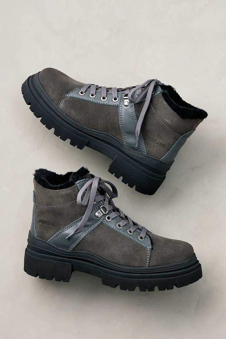 Trekking the trails in all seasons is a breeze in our water-resistant Ronda hiker boots. Made from full-grain Spanish suede and smooth leather, these ruggedly beautiful boots feature grippy thermo rubber outsoles for traction in rain, sleet, or snow. Mile after mile, your feet will stay cozy warm, thanks to footbeds lined in Merino wool and plush, breathable shearling lining the rest of the interior. Featuring flat front laces with six eyelets and one D-ring. Winter Hiking Boots, Wool Boots, Business Travel Bag, Kinds Of Weather, Waterproof Leather Boots, Hiker Boots, Female Shoes, Sheepskin Slippers, Womens Combat Boots