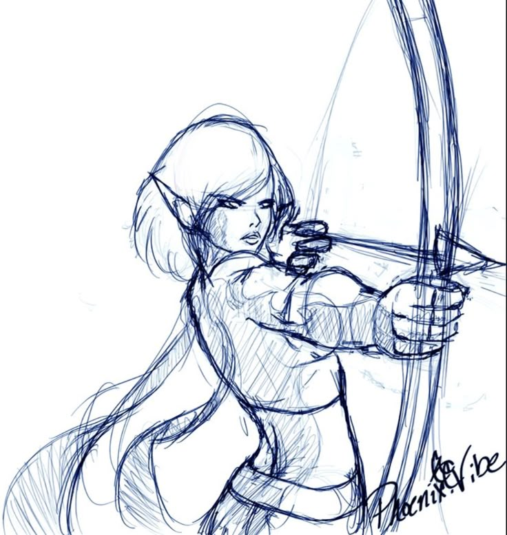 a drawing of a woman holding a bow and arrow