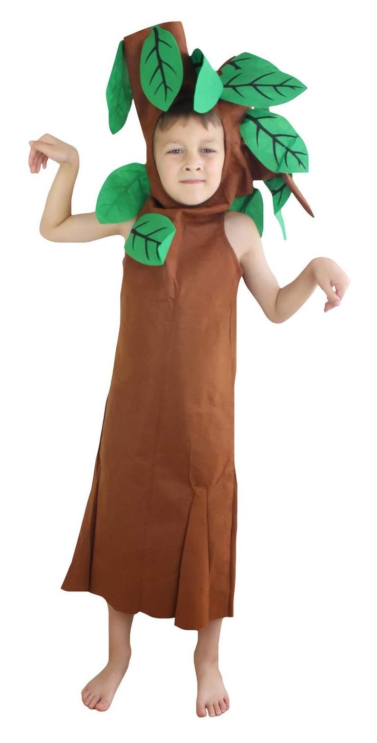 a little boy dressed in a costume with leaves on it's head and arms