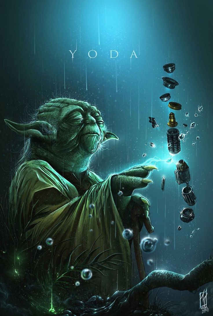 an image of a yoda in the rain with bubbles coming out of his hands