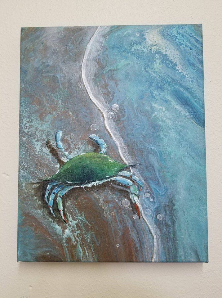 a painting of a crab on the beach