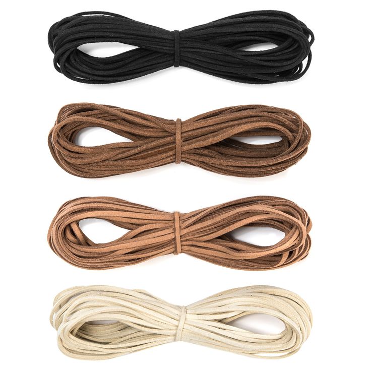 four different colors of wax rope on white and black, one is brown, one is beige