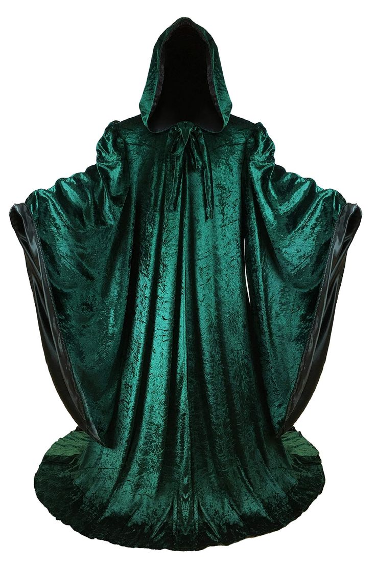 PRICES MAY VARY. 𝐖𝐈𝐙𝐀𝐑𝐃 𝐑𝐎���𝐁𝐄: This long, flowing robe is made from crushed poly-velvet; Its deep hood and oversized bell sleeves are fully lined in satin (the body of the robe is unlined); Hooded cape cloak has a yoked shoulder area, and the sleeves are gathered slightly onto the shoulders, giving an elegant and full, draped look; The hooded cloak wizard robe ties in front at the throat with a long tie made from the same velvet material as the body of the cloak 𝐀𝐃𝐔𝐋𝐓 𝐖𝐈𝐓𝐇 𝐇𝐎 Overlord Oc, Wizard Core, Wizard Robe, Green Cloak, Robe With Hood, Wizard Robes, Ren Faire Costume, Doctor Doom, Emerald Green Velvet