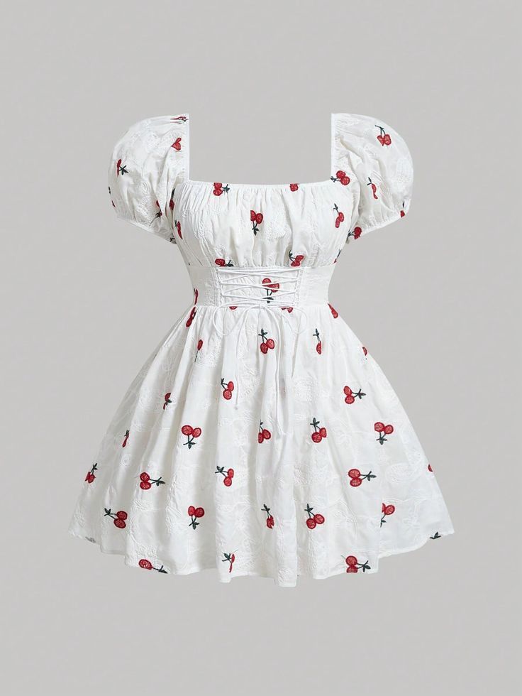 Cherry Pattern Clothes, Cute Valentines Dresses, Fit And Flare Dress Casual, Fruitful Fashion, Fruit Dress, Plus Size Short Dresses, Milkmaid Dress, Flare Dresses, Cute Dress Outfits