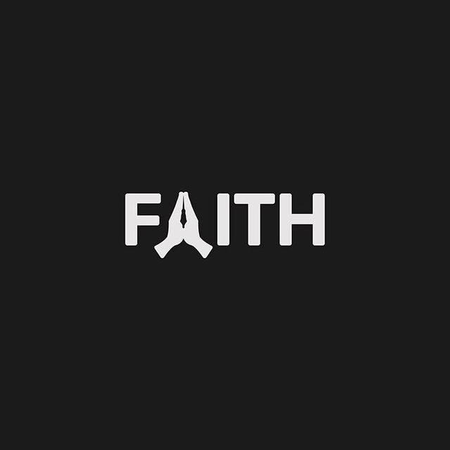 the word faith written in white on a black background with an arrow pointing to it