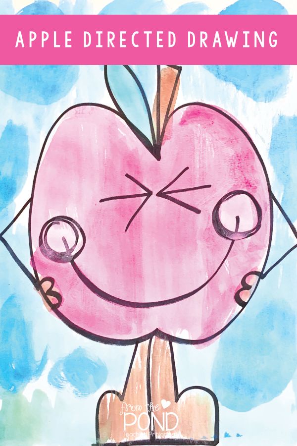 an apple drawn in the shape of a face with text overlay that reads, how to draw an apple directed drawing