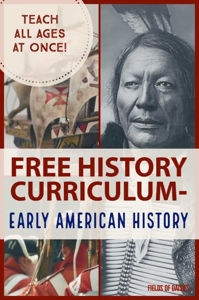 a poster with the words free history and an image of native americans in red, white, and blue