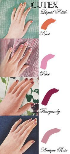 1920's nail polish - Google Search 1920s Nails Polish, 1940s Nails Polish, Vintage Nail Colors, Vintage Summer Nails, 1940 Nails, 1930s Nails, 1950 Nails, Vintage Nails Design, 1920 Nails