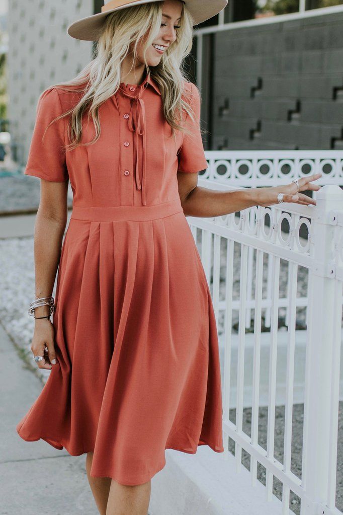 Salmon Dress w/Buttoned Front | ROOLEE Cute Modest Dresses, Salmon Dress, Modest Dresses For Women, Causal Dresses, Sunday Dress, Church Dresses, Modest Clothing, Dressy Outfits, Modest Dresses